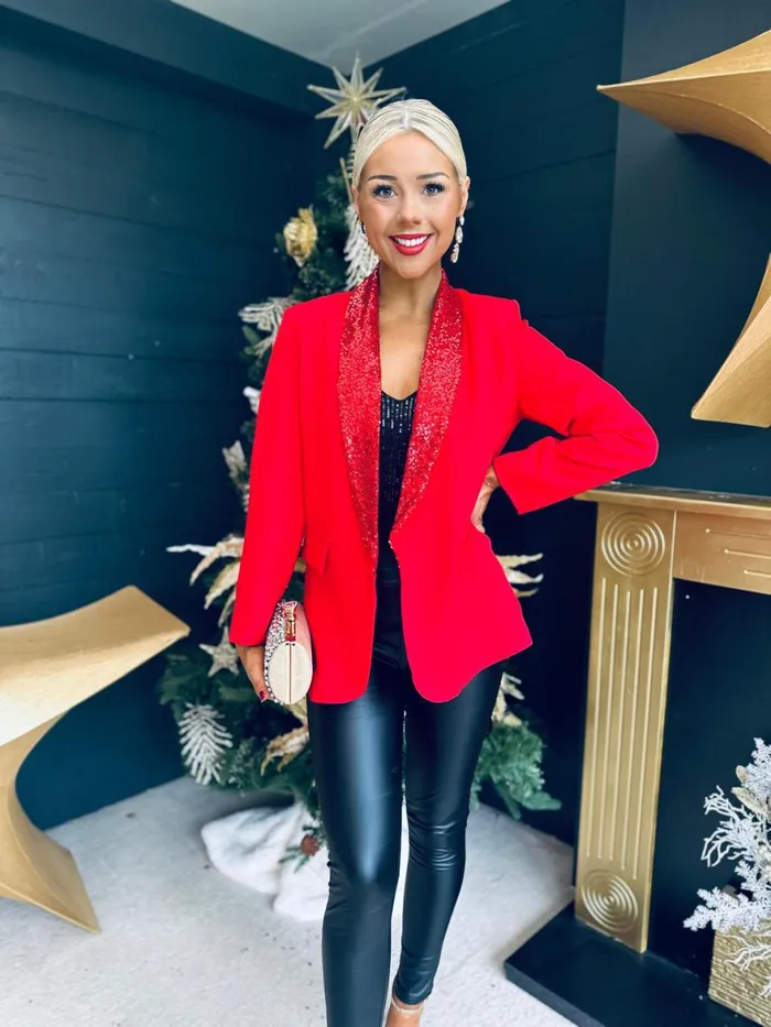 Women Suits and Blazers Canella Lane Valerie Sequin Detail Blazer Red