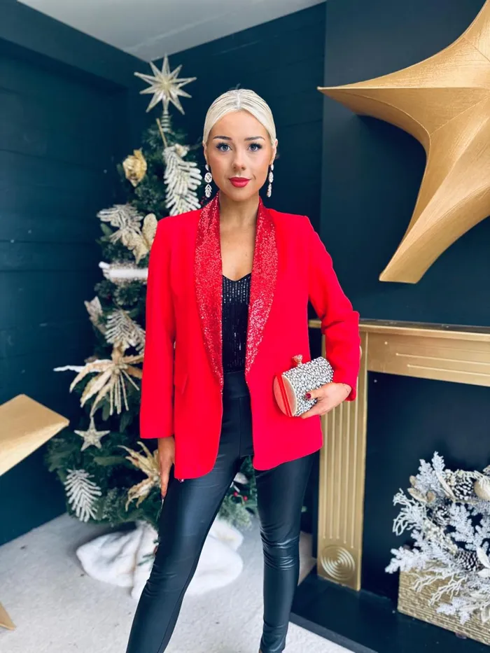 Women Suits and Blazers Canella Lane Valerie Sequin Detail Blazer Red