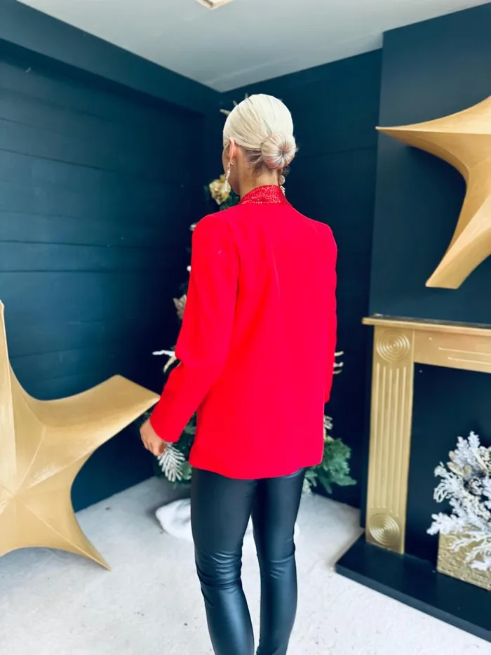 Women Suits and Blazers Canella Lane Valerie Sequin Detail Blazer Red