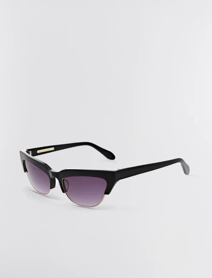 Women Sunglasses BCBG Black Retro Kitten Sunglasses Shiny Black Shiny Gold
