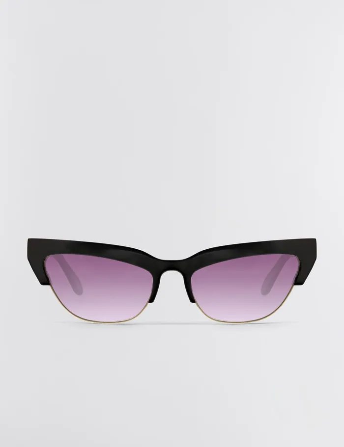 Women Sunglasses BCBG Black Retro Kitten Sunglasses Shiny Black Shiny Gold