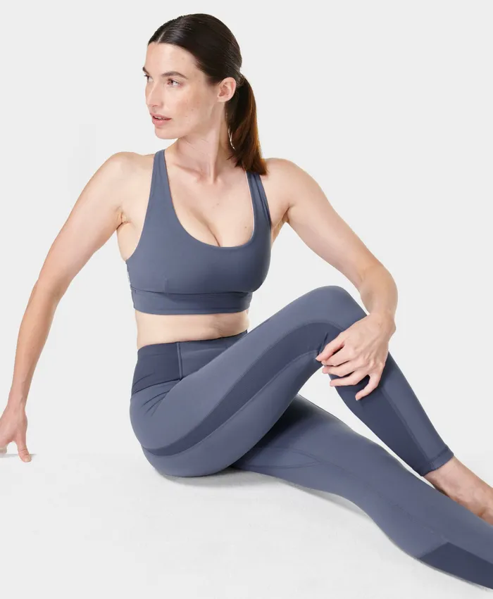 Women Super Soft Ribbed 7U002f8 Yoga Leggings Endless Blue Yoga Pants Sweaty Betty