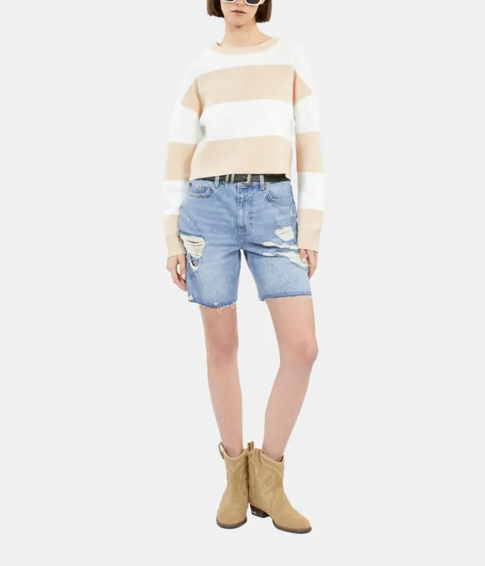 Women Sweaters THE KOOPLES Beige And White Striped Long Sleeve Cotton Sweater