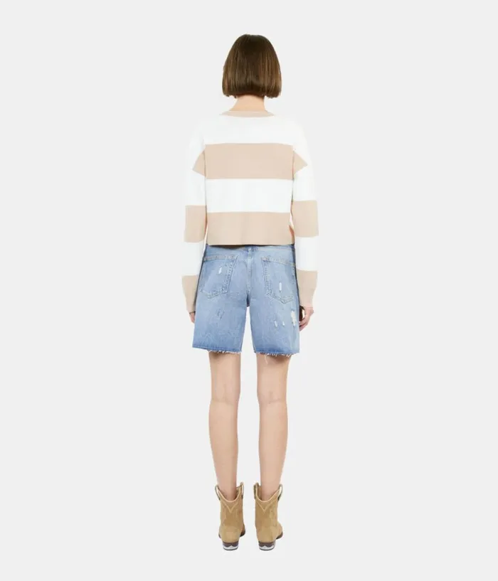 Women Sweaters THE KOOPLES Beige And White Striped Long Sleeve Cotton Sweater Women Sweaters THE KOOPLES Beige And White Striped Long Sleeve Cotton Sweater