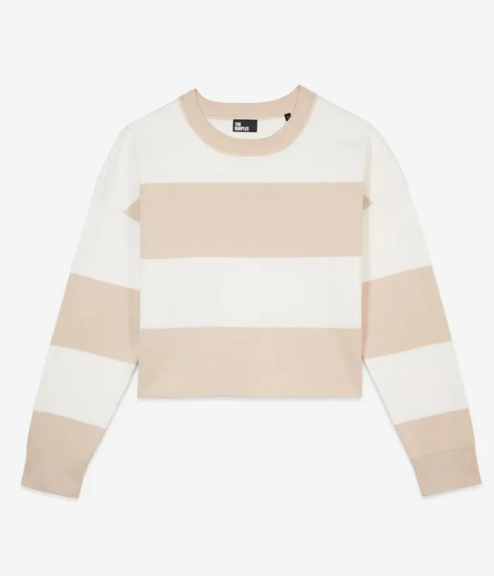 Women Sweaters THE KOOPLES Beige And White Striped Long Sleeve Cotton Sweater Women Sweaters THE KOOPLES Beige And White Striped Long Sleeve Cotton Sweater