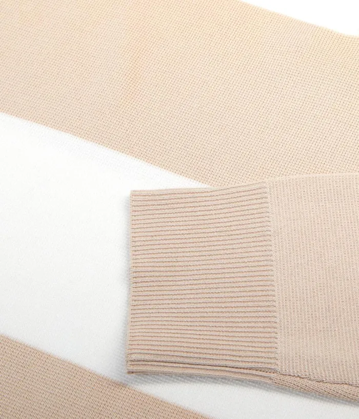 Women Sweaters THE KOOPLES Beige And White Striped Long Sleeve Cotton Sweater Women Sweaters THE KOOPLES Beige And White Striped Long Sleeve Cotton Sweater
