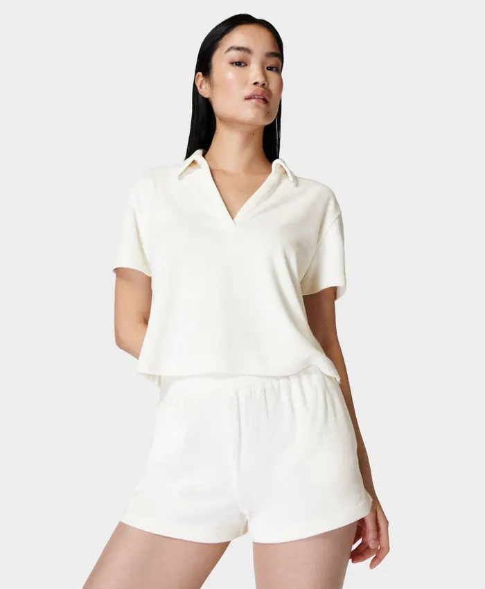 Women Sweaty Betty Towelling Short Lily White Shorts Skirts