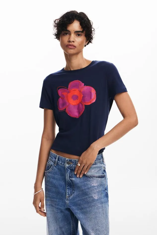 Women Tshirts Desigual Flower Illustration Tshirt