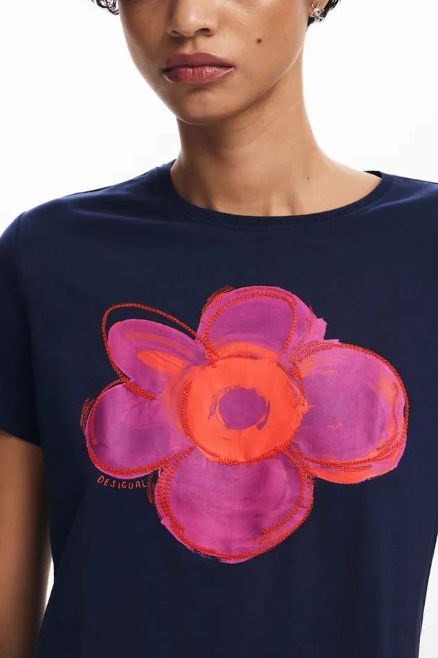Women Tshirts Desigual Flower Illustration Tshirt
