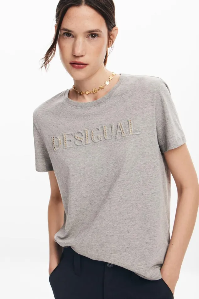 Women Tshirts Desigual Tshirt With Rhinestone Logo
