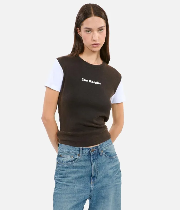 Women Tshirts THE KOOPLES Dark Brown Logo Tshirt
