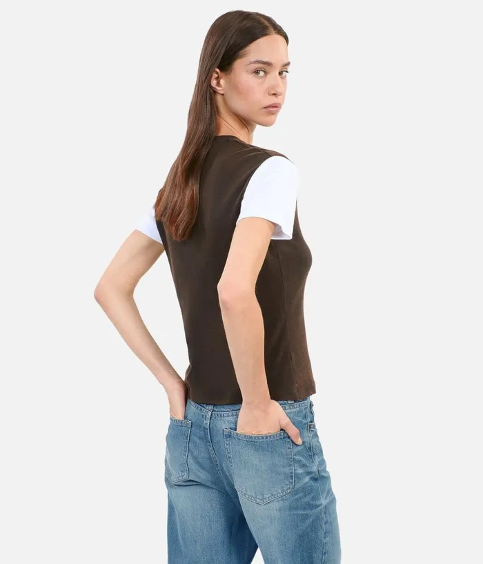 Women Tshirts THE KOOPLES Dark Brown Logo Tshirt Women Tshirts THE KOOPLES Dark Brown Logo Tshirt