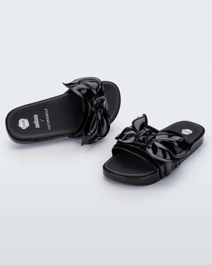 Women Tie Beach Black Melissa Slides