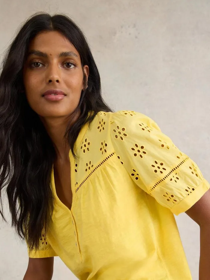 Women TOPS and TEES White Stuff BELLA BRODERIE MIX TOP Bright Yellow Women TOPS and TEES White Stuff BELLA BRODERIE MIX TOP Bright Yellow