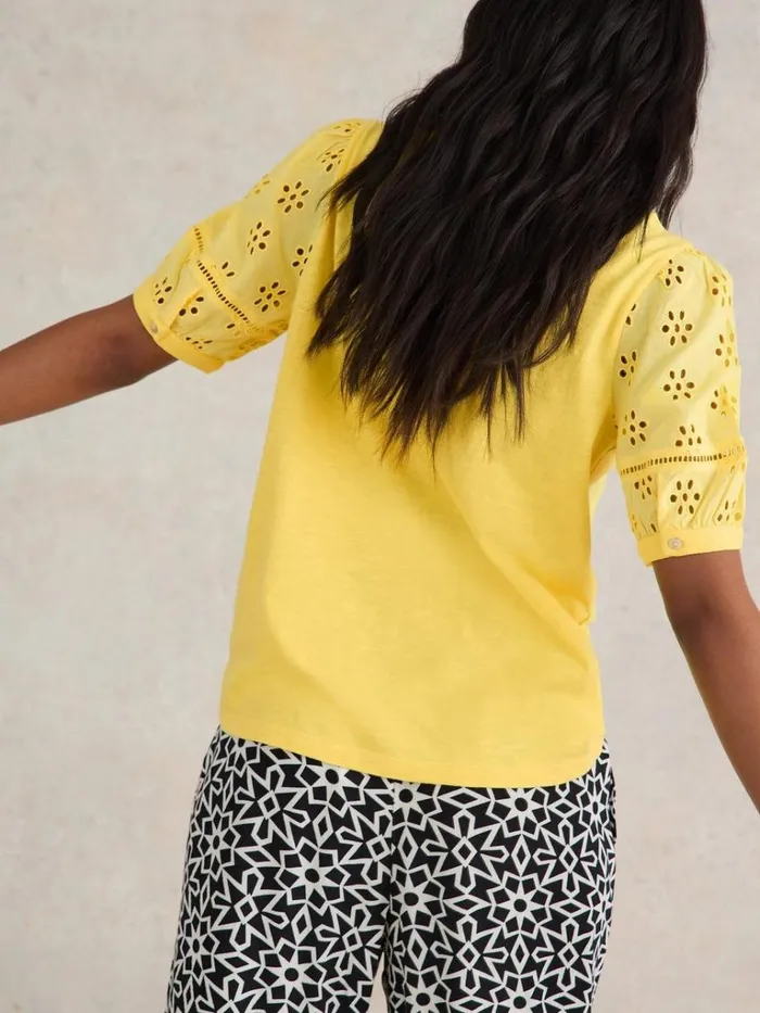 Women TOPS and TEES White Stuff BELLA BRODERIE MIX TOP Bright Yellow Women TOPS and TEES White Stuff BELLA BRODERIE MIX TOP Bright Yellow