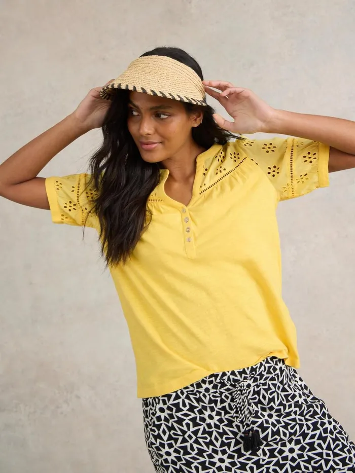 Women TOPS and TEES White Stuff BELLA BRODERIE MIX TOP Bright Yellow Women TOPS and TEES White Stuff BELLA BRODERIE MIX TOP Bright Yellow