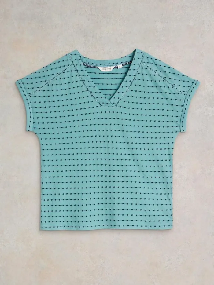 Women TOPS and TEES White Stuff EMBROIDERED STRIPE V NECK TEE Blue Multi Women TOPS and TEES White Stuff EMBROIDERED STRIPE V NECK TEE Blue Multi