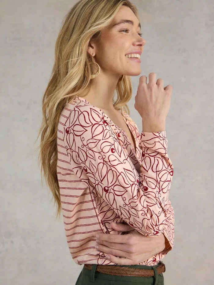 Women TOPS and TEES White Stuff NELLY LONG SLEEVE TEE Pink Print