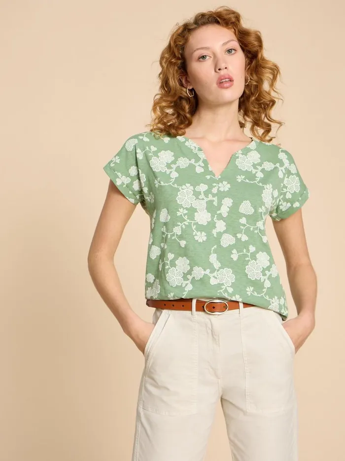 Women TOPS and TEES White Stuff NELLY NOTCH NECK COTTON TEE Green Print Women TOPS and TEES White Stuff NELLY NOTCH NECK COTTON TEE Green Print