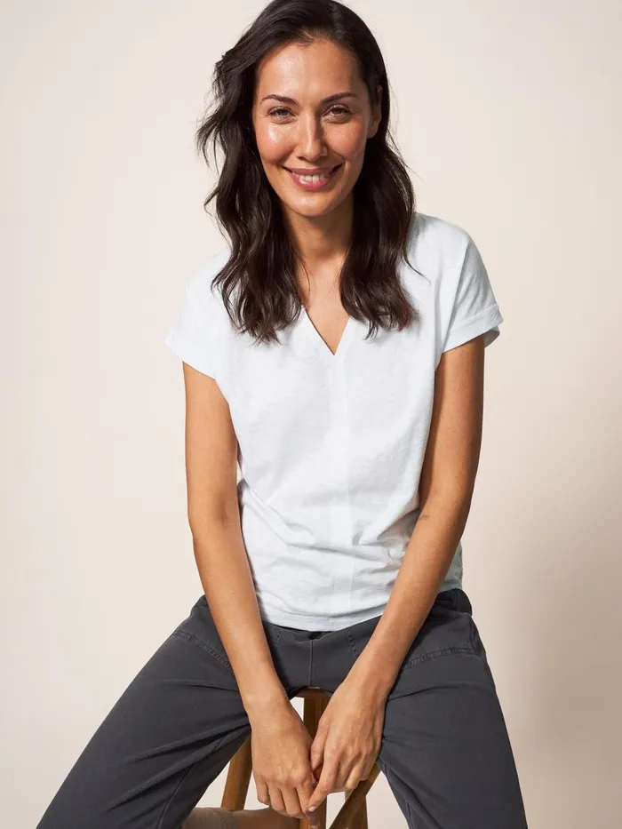 Women TOPS and TEES White Stuff Nelly Notch Neck Tee Natural White Women TOPS and TEES White Stuff Nelly Notch Neck Tee Natural White