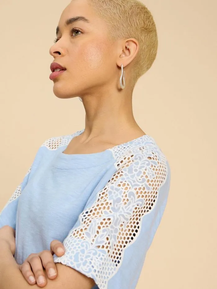 Women TOPS and TEES White Stuff SARA TIE HEM CREW NECK TOP Mid Blue