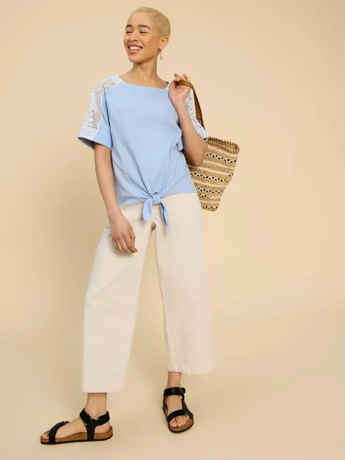 Women TOPS and TEES White Stuff SARA TIE HEM CREW NECK TOP Mid Blue Women TOPS and TEES White Stuff SARA TIE HEM CREW NECK TOP Mid Blue