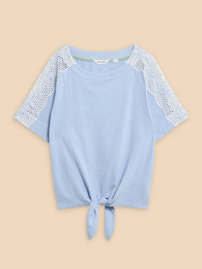 Women TOPS and TEES White Stuff SARA TIE HEM CREW NECK TOP Mid Blue Women TOPS and TEES White Stuff SARA TIE HEM CREW NECK TOP Mid Blue
