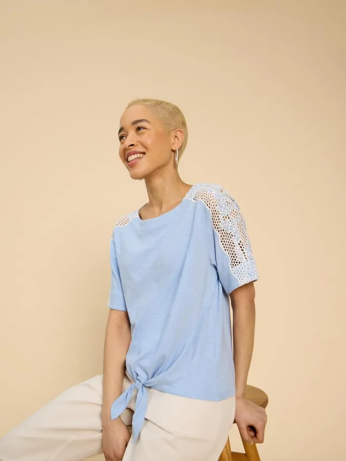 Women TOPS and TEES White Stuff SARA TIE HEM CREW NECK TOP Mid Blue Women TOPS and TEES White Stuff SARA TIE HEM CREW NECK TOP Mid Blue