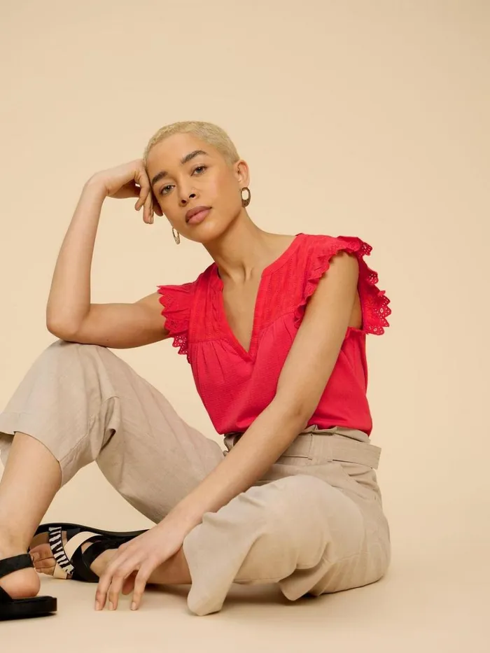 Women TOPS and TEES White Stuff TESSA WOVEN FRILL TOP Bright Orange