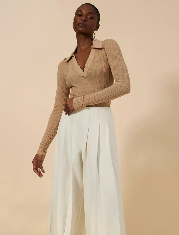 Women Tops BCBG Crochet Collar Top Neutral