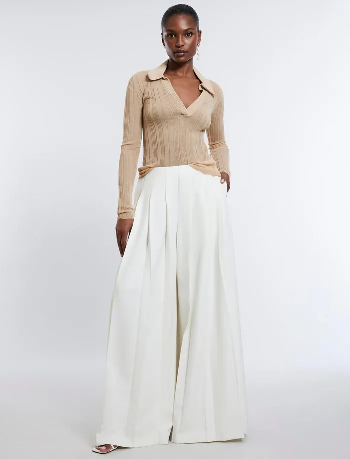 Women Tops BCBG Crochet Collar Top Neutral