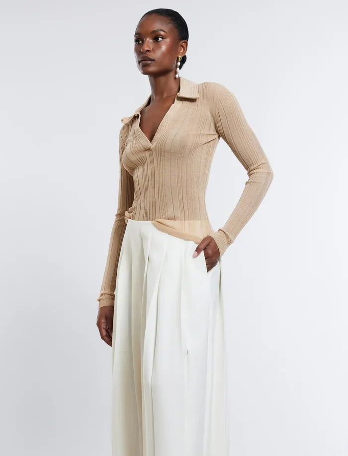 Women Tops BCBG Crochet Collar Top Neutral