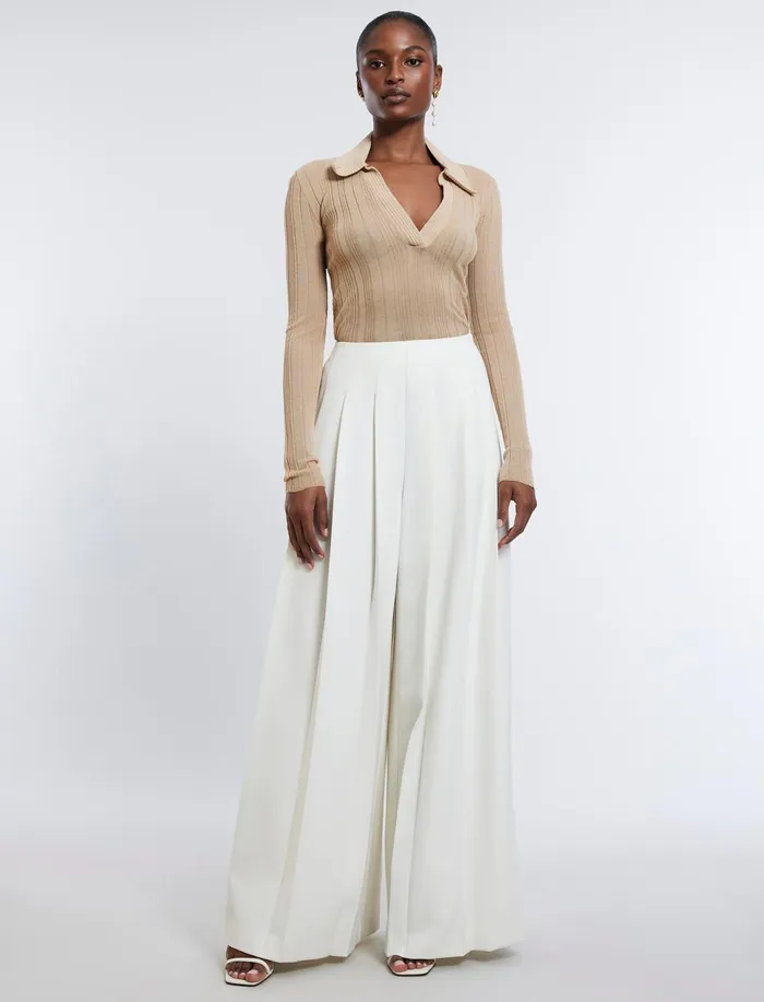 Women Tops BCBG Crochet Collar Top Neutral