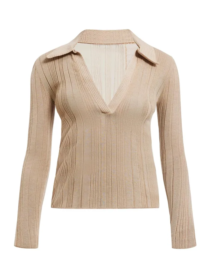 Women Tops BCBG Crochet Collar Top Neutral