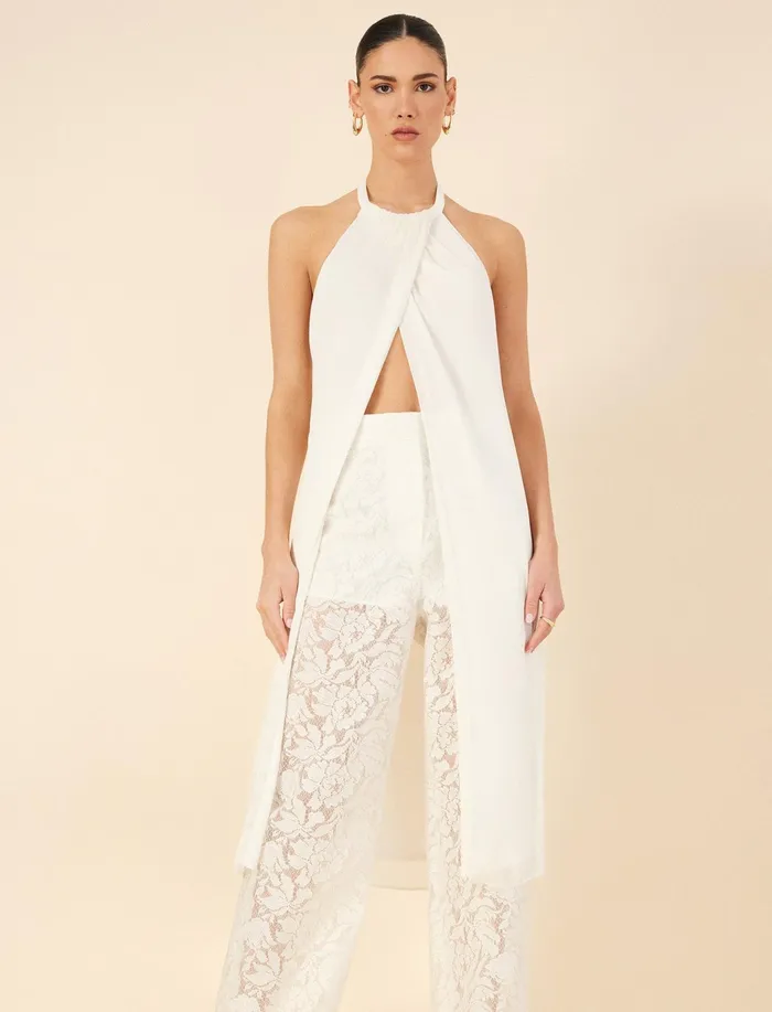 Women Tops BCBG Halter Tunic Top Gardenia