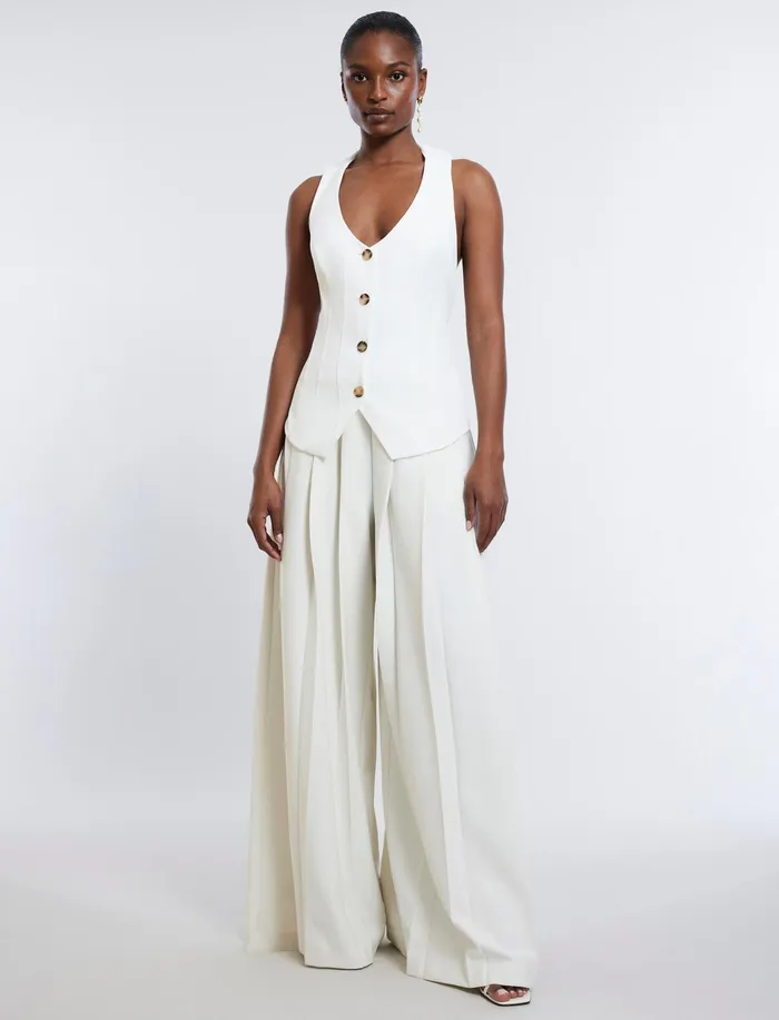 Women Tops BCBG TieBack Buttoned Vest Top Gardenia