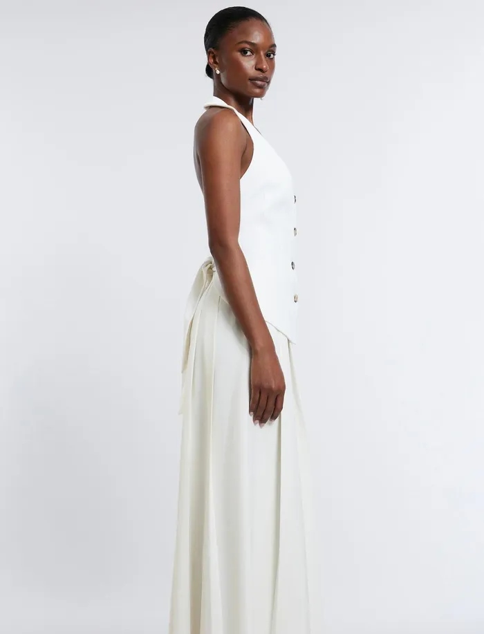 Women Tops BCBG TieBack Buttoned Vest Top Gardenia