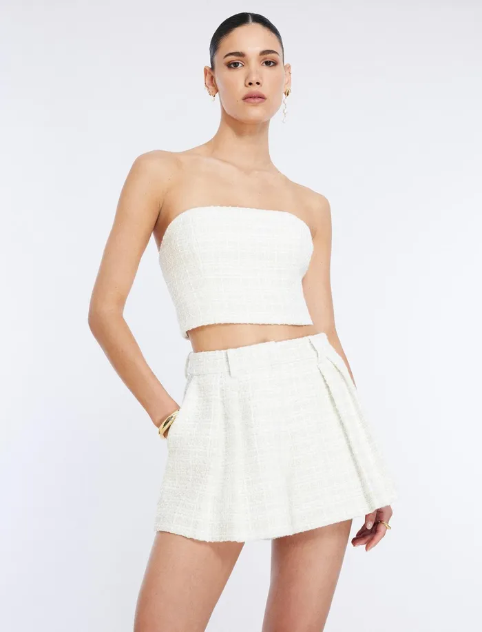 Women Tops BCBG Tweed Crop Top Gardenia