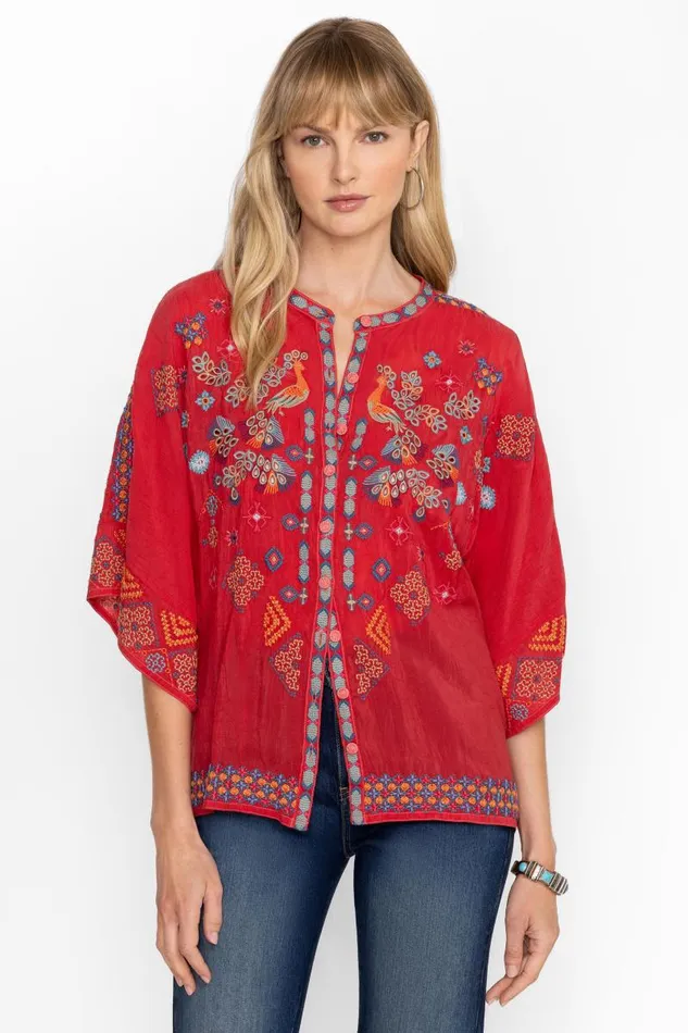 Women Tops Johnny Was BRONY BLOUSE Equestrian Red