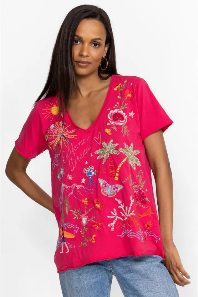 Women Tops Johnny Was California Everyday Tee Raspberry