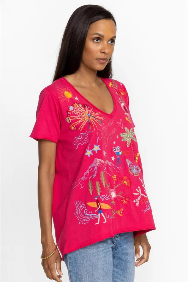 Women Tops Johnny Was California Everyday Tee Raspberry Women Tops Johnny Was California Everyday Tee Raspberry