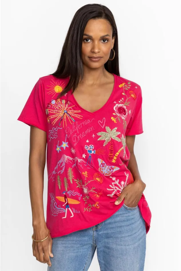 Women Tops Johnny Was California Everyday Tee Raspberry Women Tops Johnny Was California Everyday Tee Raspberry