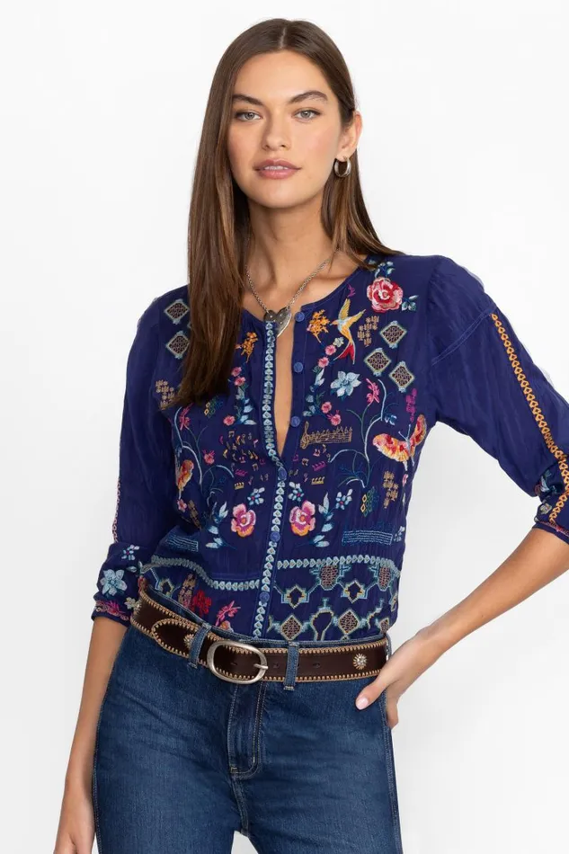 Women Tops Johnny Was CATINA BLOUSE Beacon Blue Women Tops Johnny Was CATINA BLOUSE Beacon Blue