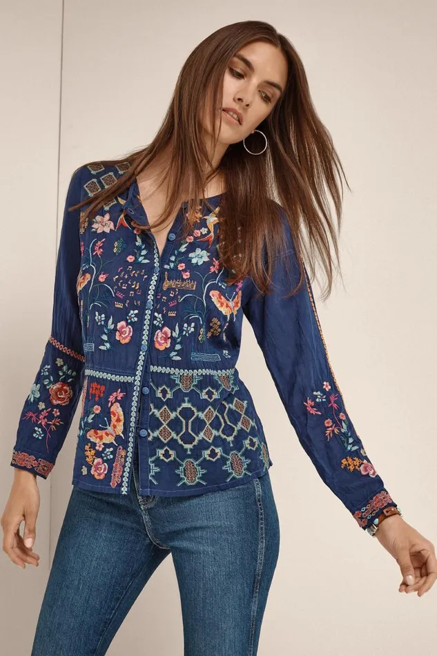 Women Tops Johnny Was CATINA BLOUSE Beacon Blue Women Tops Johnny Was CATINA BLOUSE Beacon Blue