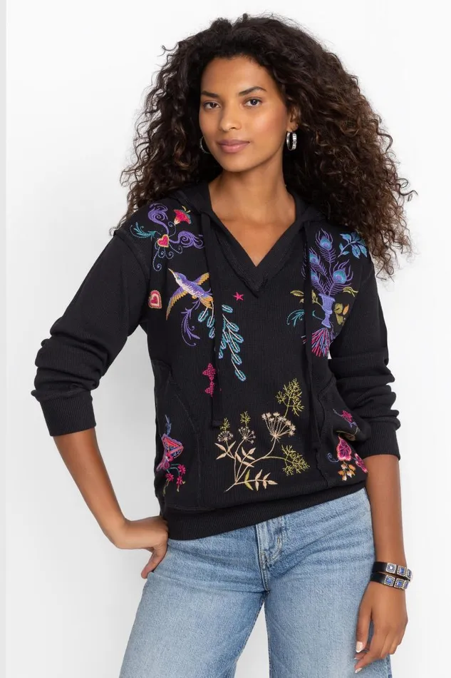Women Tops Johnny Was RELAXED THERMAL HOODIE Black