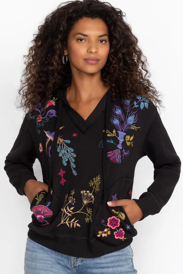 Women Tops Johnny Was RELAXED THERMAL HOODIE Black Women Tops Johnny Was RELAXED THERMAL HOODIE Black