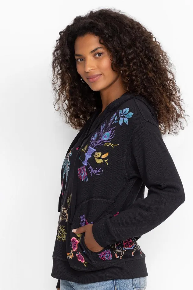 Women Tops Johnny Was RELAXED THERMAL HOODIE Black Women Tops Johnny Was RELAXED THERMAL HOODIE Black