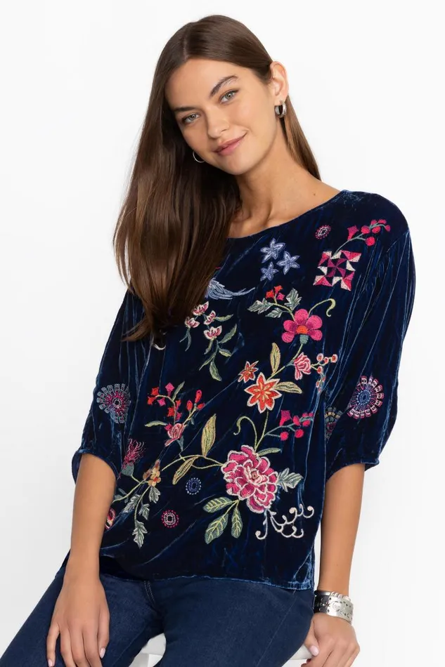 Women Tops Johnny Was VELVET BOATNECK BLOUSE Bellwether