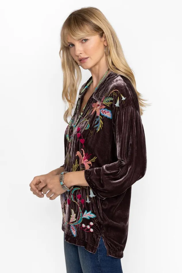 Women Tops Johnny Was VELVET POPOVER SHIRT Coffee Bean Women Tops Johnny Was VELVET POPOVER SHIRT Coffee Bean