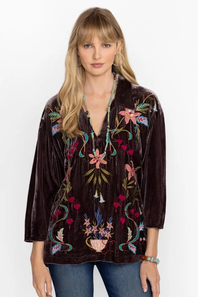 Women Tops Johnny Was VELVET POPOVER SHIRT Coffee Bean Women Tops Johnny Was VELVET POPOVER SHIRT Coffee Bean